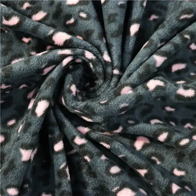 레오파드 프린트 폴라 양털 리브 패브릭